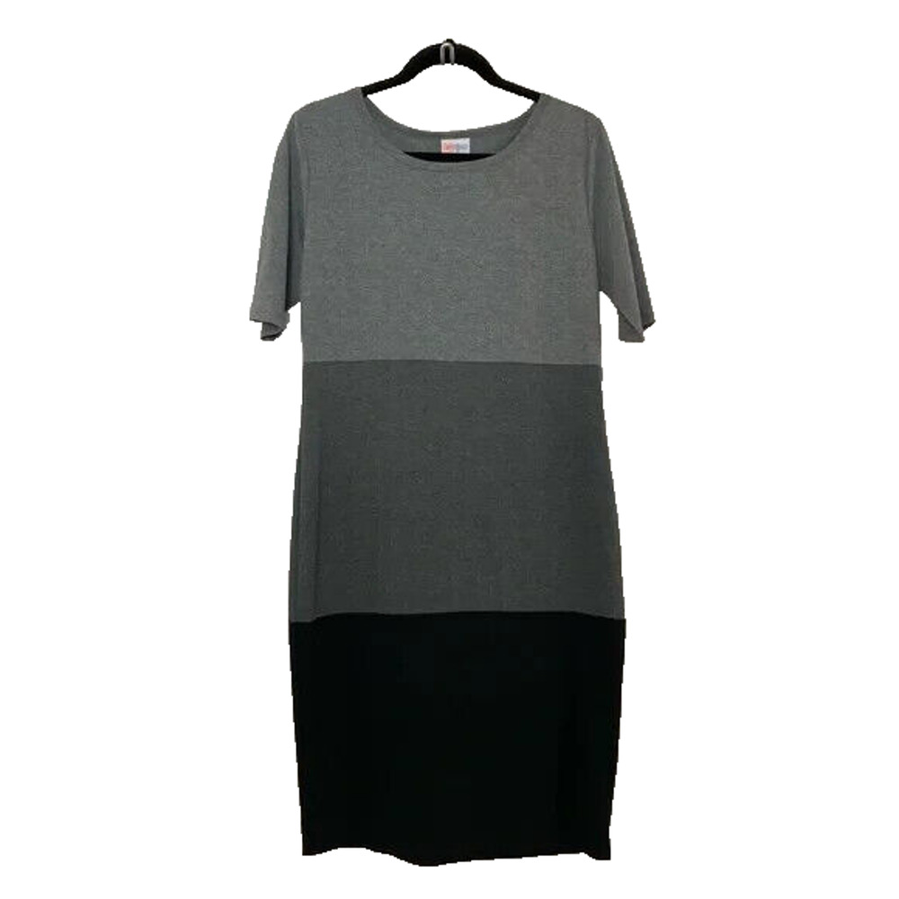 NWT LuLaRoe Julia dress women’s size L gray black colorblock bodycon modern LLR
